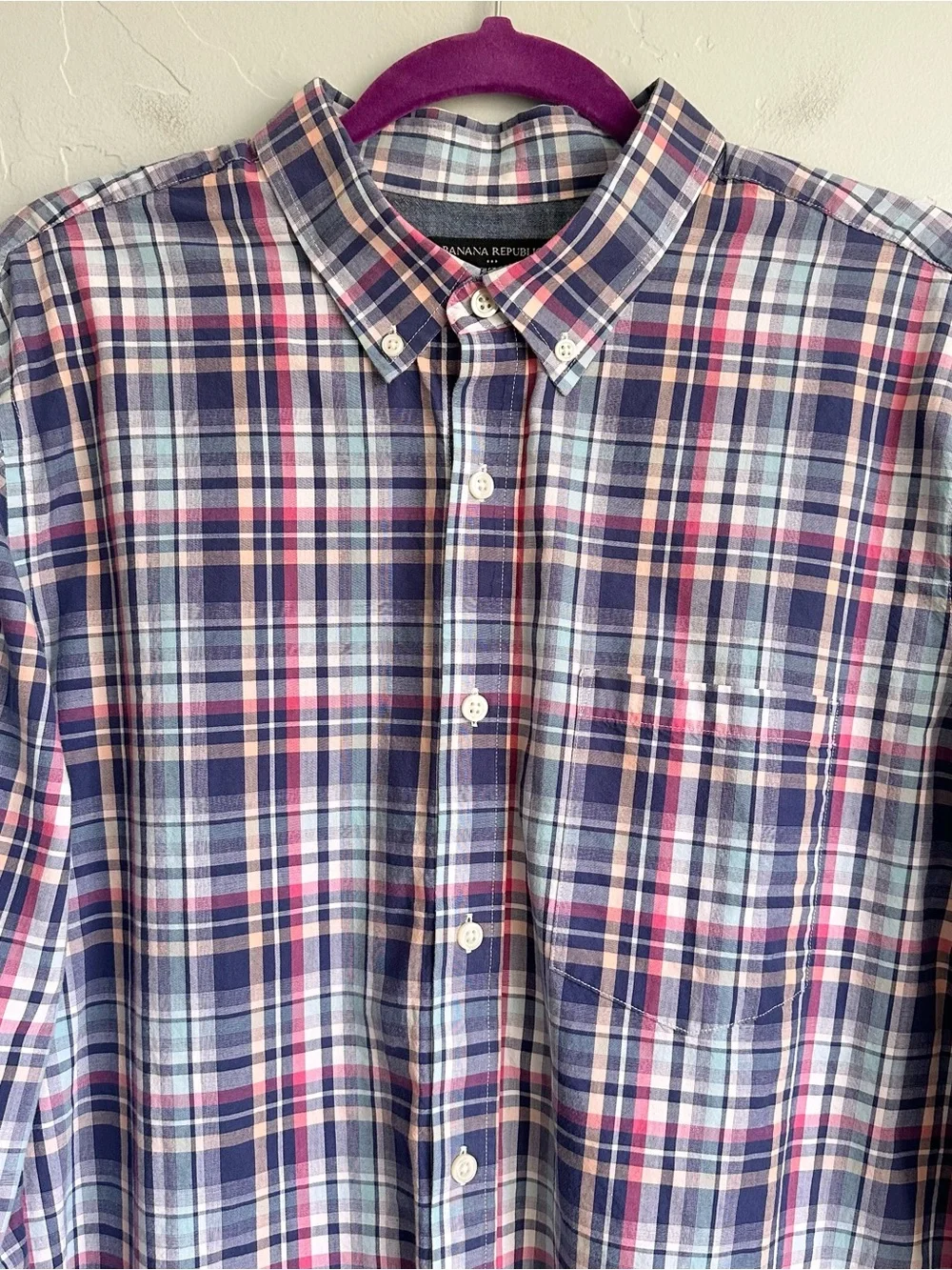 Banana Republic Men’s Preppy Plaid Long Sleeve Button-Down Shirt Large EUC